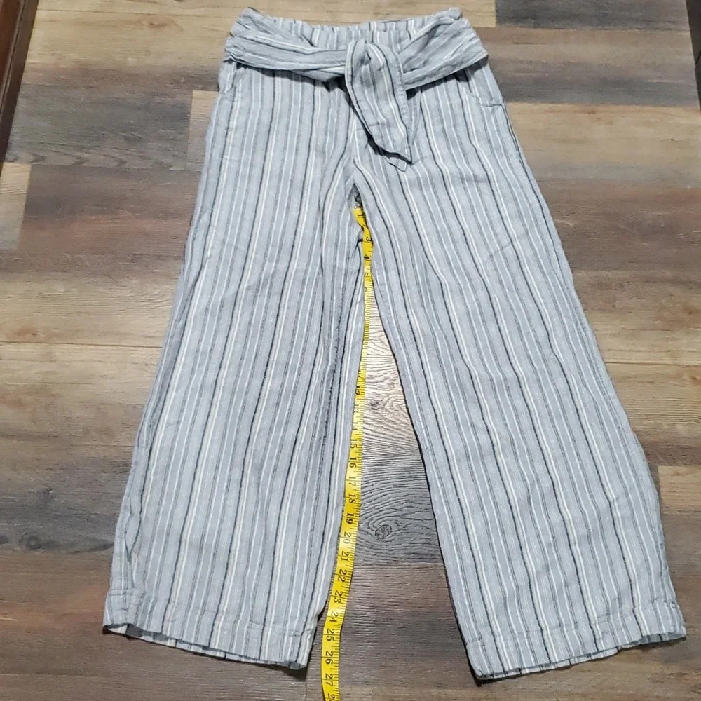 Free people linen blend wide leg striped crop pants